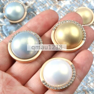 ROUND METAL SHANK BUTTONS RHINESTONE PEARL 20MM-25MM SEWING CRAFT CLOTHING DECOR - Image 1 of 4