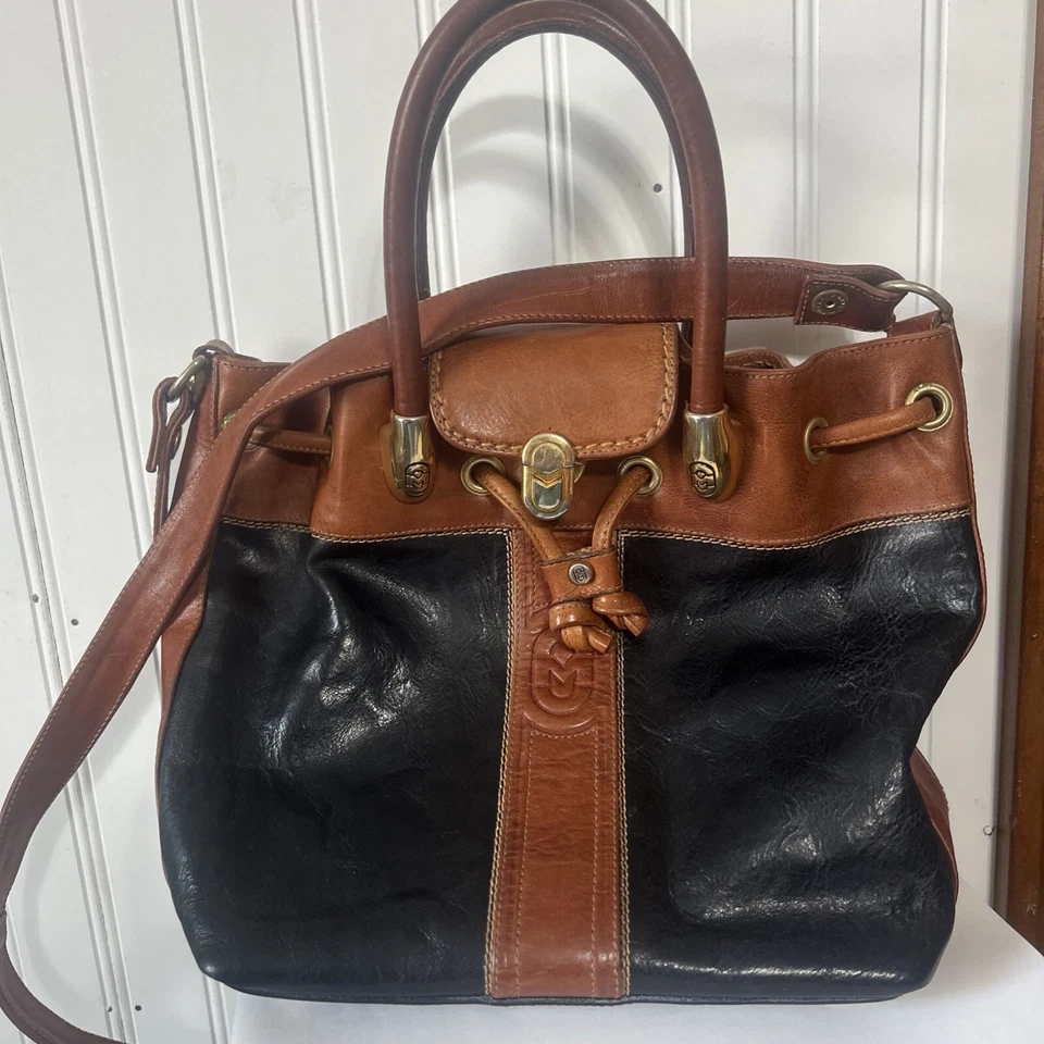 Bolso de Hombro de Diseñador de Lujo DE COLECCIÓN MARINO ORLANDI Cartera de Cuero Marrón 2 Tonos Foto 1 de 4
