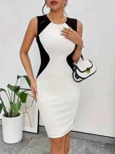 Vibrant Color Block Crew Neck Tank Dress - Soft Micro Elastic Polyester, Bodycon - Picture 1 of 6