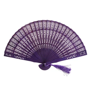 Bamboo Folding Fan Carved Wedding Hand Fragrant Party Chinese Wooden - Picture 1 of 16
