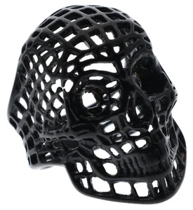 Mesh Skull Black Enamel Over stainless steel men's ring size 9 T58 - Picture 1 of 6
