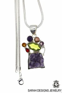 Amethyst Cluster Pearl Peridot Citrine Garnet Pendant 4mm Snake Chain p4582 - Picture 1 of 8