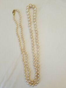 Monet Vintage Signed Hand Knotted Graduated Faux Champagne Pearl Necklace 29"