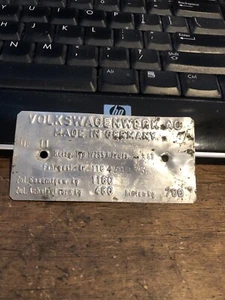 1966 Volkswagen Type 11 Beetle Sedan VIN Name ID Plate Original Germany ITEM#2 - Picture 1 of 3