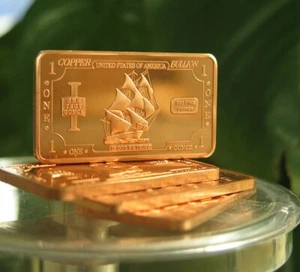 1 oz One Troy Ounce USA Iron Ship .999 Pure Copper Bullion Bar Cu Element CMC - Picture 1 of 10