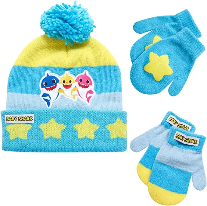Nickelodeon Boys Baby Shark Winter Hat,2 Pair Gloves or Mittens for Kids Age 2-7 - Image 1 of 1