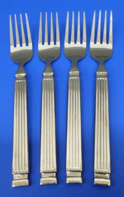 4 - Retroneu ATHENS Glossy Ridges 18/0 Stainless Flatware 7" SALAD FORKS - Image 1 of 4