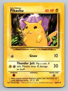 Pikachu 58/102 1999 LP Yellow Cheeks Base Set Pokemon Unlimited Card - Picture 1 of 2