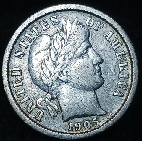 1905-O Silver Barber Dime 10 Cents~Better Date Coin-VF-XF Cover