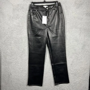 Grey Lab Los Angeles Womens Pants Black Faux Leather High Waisted Straight Leg M - Picture 1 of 7