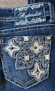 HYDRAULIC WOMEN'S EMBELLISHED BLUE DENIM JEAN SIZE 25 INSEAM 33 - Bild 1 von 12