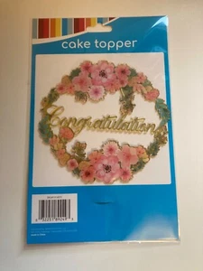 Gold Silver Pink Flowers Congratulations Cake Layon Topper Graduation Party Girl - Picture 1 of 11