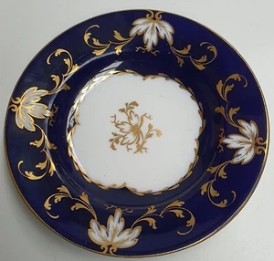 Antique Cobalt Blue and Gold Porcelain Plate Impressed Mark 14cm Wide - Picture 1 of 7
