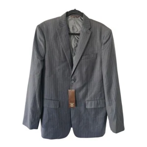 Perry Ellis Blazer Sports Coat Mens 42 Gray Striped City Fit 2button New Career - Picture 1 of 17