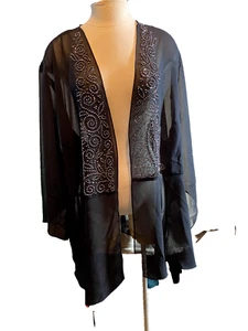 Catherines Jacket Bolero Open Black Sheer Beaded Womens 28W NEW Dressy - Picture 1 of 18