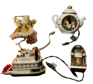 HALLMARK LIGHT UP ORNAMENT LOT Jukebox, Tea Pot, Silver Belle boat, Angel  - Picture 1 of 5