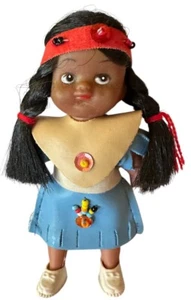 Vintage Native American Indian Girl Doll 4" Jointed Arms Legs Ethnic 60's EUC - Picture 1 of 2