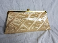 Vtg Purse J.R. Miami U.S.A. clutch purse kiss clasp satin, vinyl