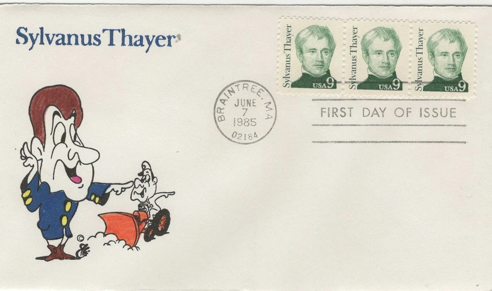 USA 1985 HAND PAINTED RICHARD ELLIS ANIMATED FDC SYLVANUS THAYER + CACHET - Image 1 of 1