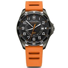 Victrinox FieldForce Sport GMT 42mm Black Stainless Steel Case, Orange Rubber Band, Men's Wristwatch (241897)