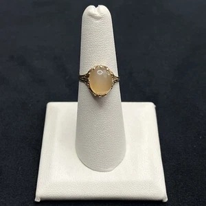 Großer Vintage verzierter Cabochon Mondstein 10K Gelbgold Statement Ring Größe 6 - Bild 1 von 6