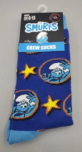 The Smurfs Adult Size 6-13 Blue Graphic Novelty Crew Socks 1 Pack - Picture 1 of 2
