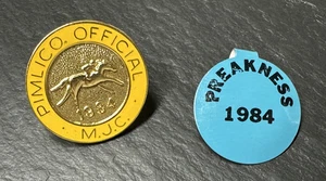 1984 PIMLICO OFFICIAL MJC MD JOCKEY CLUB PIN & PREAKNESS BLUE TAB BUTTON I937 - Picture 1 of 10