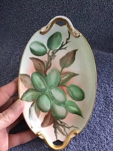 Vtg GDA Limoges France Plate Grapes Fruit Plate Small OVAL Gold Handles Painted - Picture 1 of 7