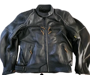 Vulcan Motorcycle Jacket Mens L Black Leather made with KEVLAR Protective Armour - Picture 1 of 18