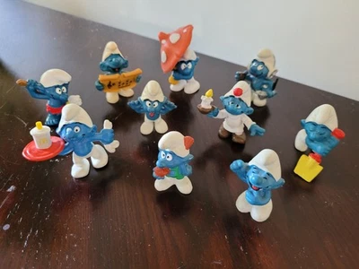 Peyo Schleich Smurfs X 10 McDonalds, Happy, Sleepy, Pipe, Showering, Free S/H - Image 1 of 3