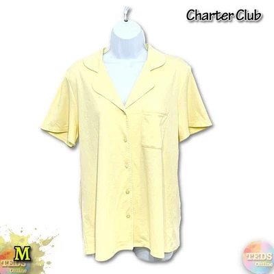 NWT Charter Club Women's M Notched-Collar Pajama Top Only 100182150 Yellow Foto 1 de 4