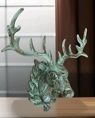 Wandfigur Hirschkopf 3D Figur Hirsch Geweih Skulptur Wandschmuck Gusseisen Deko  - Bild 1 von 4