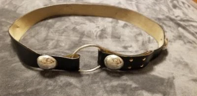 WOMENS LEATHER BELT BLACK SILVER TONE BALL VINTAGE 80s - Image 1 of 4