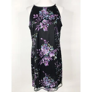 White House Black Market Dress Womens 8 Black Purple Floral Sequins Mesh Party - Picture 1 of 11