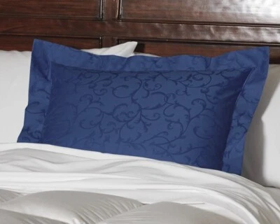 Satén Jacquard Cuddledown Scroll 1 King Sham Azul Marino Tejido Diseño de Pergamino 400T Foto 1 de 4