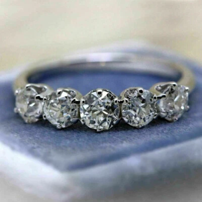 Anillo de boda vintage de 5 piedras redondas de piedra blanca en plata argentino 935 Foto 1 de 4