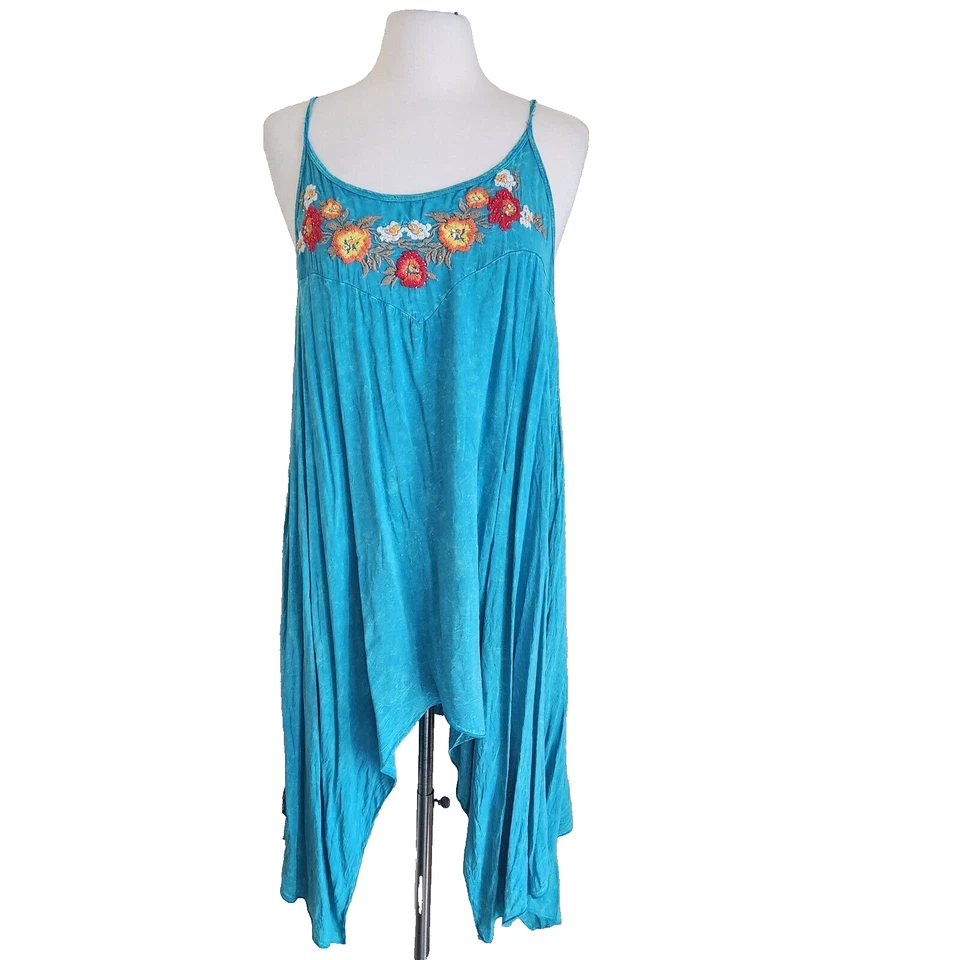 T-вечеринка бирюзовый качели платье размер большой вышивка богемное хиппи без рукавов - Изображение 1 из 4