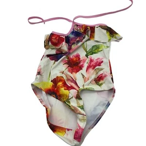 NWT Emma & Elsa One Piece Swimsuit Girls 7/8Y Floral Halter Tie Back - Picture 1 of 9