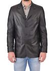Men's Genuine Lambskin Real Leather Blazer Three Button Business Wear Black Coat