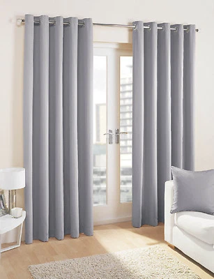GREY Pair of Eyelet and Pencil Curtains  BLACKOUT/ DIM OUT regular , extra wide  - Image 1 of 2