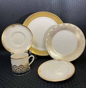 RARE ENSEMBLE GOLD  by Pickard 5 Piece Place Setting - Picture 1 of 18
