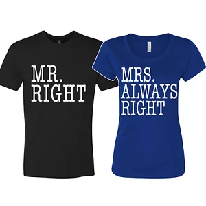 🔥 Mr Right Mrs Always right Mickey Matching T shirts Funny married couple shirt - Picture 1 of 10