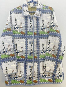 Vintage Blair Coat Jacket Womens Multicolor Nautical Lighthouse Tapestry XLG - Picture 1 of 12