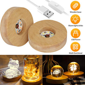 Wood Round LED Lights Display Base USB Resin Mold Night Light Stand Lamp Holder