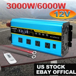 3000W Pure Sine Wave Car Power Inverter DC 12V To AC 110V Solar Converter - Picture 1 of 6