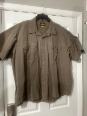 Mossy Oak Heavy Cotton Light Brown  Button Front Short Sleeve Shirt 100% Cotton - Image 1 of 4