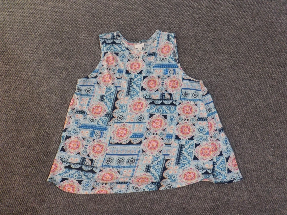 J Jill Top XL Blue linen tall sleeveless womens geometric pullover - Image 1 of 4