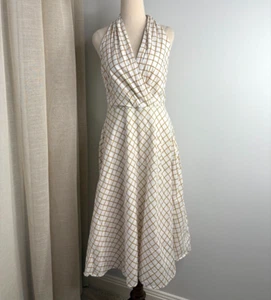 Lazybones Brown & White Check Dress Size Large AUS 14 Midi Cotton Grid - Picture 1 of 9