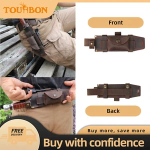 Tourbon Leather Scout Knife Sheath Horizontal Belt Knives Holster w/Tools Pouch - Picture 1 of 24