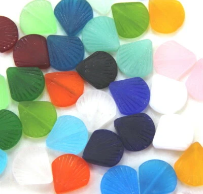 Small Clam Shell Pendant Beads, 19x21mm, YOU PICK COLOR, Sea Glass Finish, 2 Pcs - Image 1 of 2